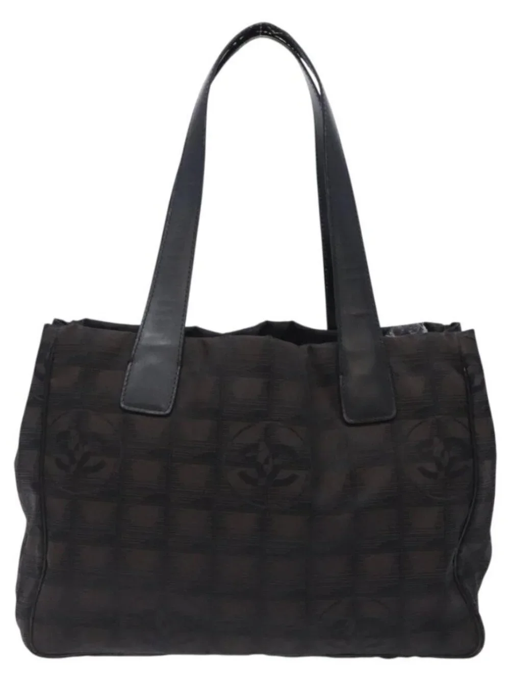 CHANEL New Travel Line Tote Bag Nylon Dark Brown Black CC Auth BA4258